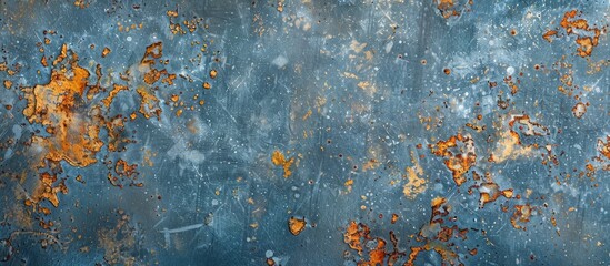 Canvas Print - Top view of an iron background with a frosty blue gray texture rust spots and a frosty pattern ideal for a copy space image