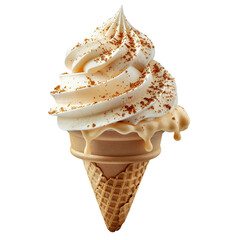 Wall Mural - Front view of a delicious looking pumpkin spice softee swirl in a waffle cone levitating in the mid-air isolated on a white transparent background