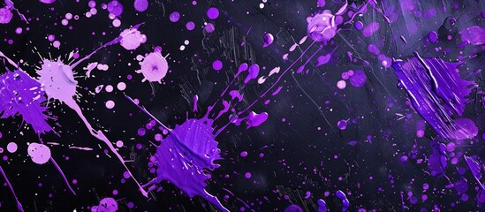 Aufkleber - Vibrant purple paint splatters on a black backdrop with ample copy space for images creating an artistic scene