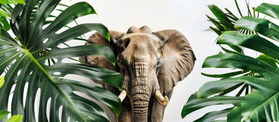Poster - Create a layout with a mock up poster frame greenery and an elephant for enhancing a copy space image