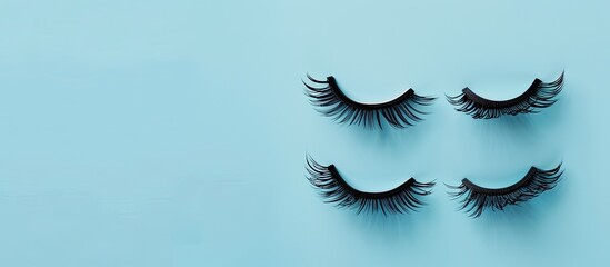 Poster - Light blue background with magnetic eyelashes and accessories providing copy space image