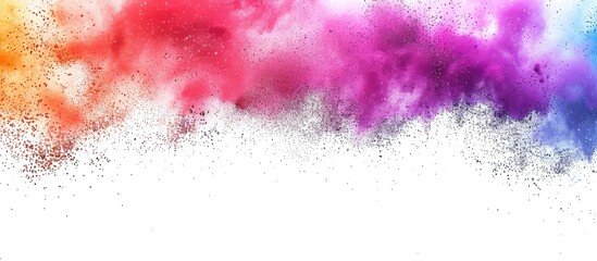 Aufkleber - Vibrant multicolored powder exploding in freeze frame creating an abstract backdrop with glittery textures on a white background suitable for a copy space image