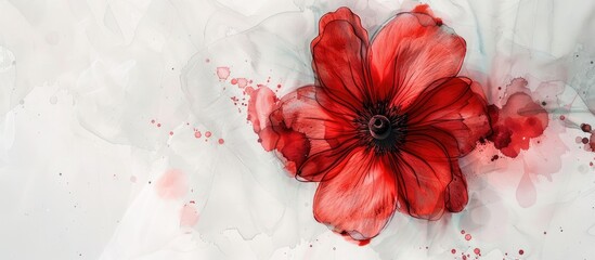 Aufkleber - Artistic ink backdrop featuring a stunning red Buttercup flower in a creative top view copy space image