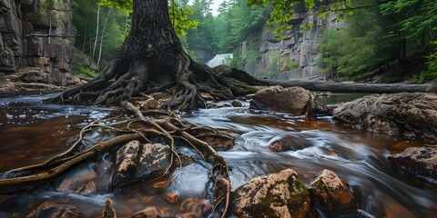 Wall Mural - River flows through the lush landscape near Grand Portage, Minnesota USA. Concept Nature, River, Landscapes, Grand Portage, Minnesota