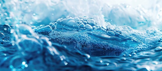 Aufkleber - Abstract blue water surface with waves and ripples texture Aquatic moisturizer with bubbles and transparent ice glass ideal as a copy space image