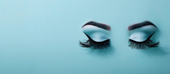 Poster - Light blue background with magnetic eyelashes and accessories providing copy space image