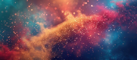 Aufkleber - Color powder explodes creating an abstract multicolored glitter texture in this freeze frame copy space image