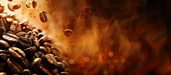 Leinwandbilder - Dark roasted coffee beans in a coffee machine with spinning motion creating a background for the beverage and coffee industry with ample copy space image