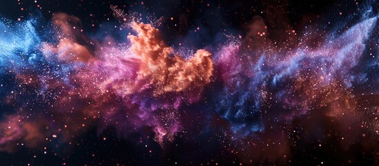 Aufkleber - Color powder explodes creating an abstract multicolored glitter texture in this freeze frame copy space image
