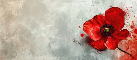 Aufkleber - Artistic ink backdrop featuring a stunning red Buttercup flower in a creative top view copy space image