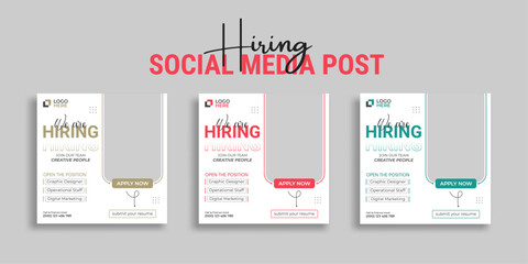 Wall Mural - We are hiring job vacancy social media post or square web banner template vector design	