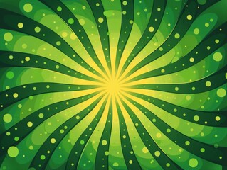 Wall Mural - Concentric green elements, anime sunburst background, dynamic abstract design.