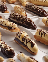 Wall Mural - delicate éclairs filled with vanilla pastry cream and topped with chocolate glaze