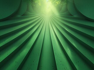 Wall Mural - Concentric green elements, anime sunburst background, dynamic abstract design.