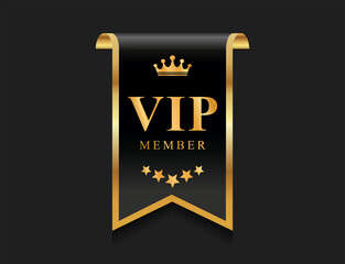 VIP member emblem black and gold isolated on black background 