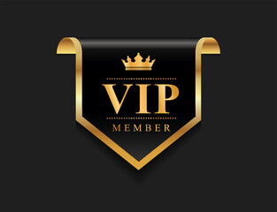 Sticker - VIP member emblem black and gold isolated on black background 