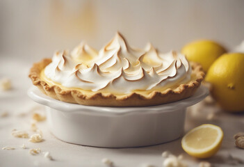 Wall Mural - delicate lemon meringue pie with a golden meringue topping