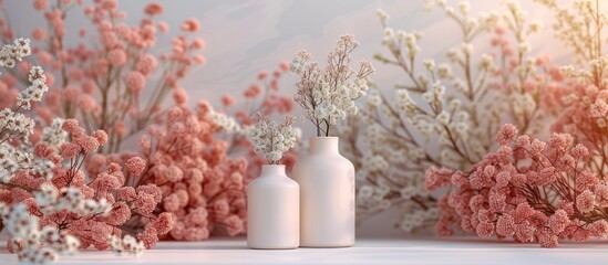 Poster - Two White Vases with Delicate Flowers