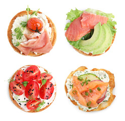 Wall Mural - Set of different canapes isolated on white, top view