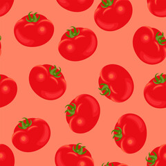 Wall Mural - Tomatoes seamless pattern. Food background. Vector flat illustration.
