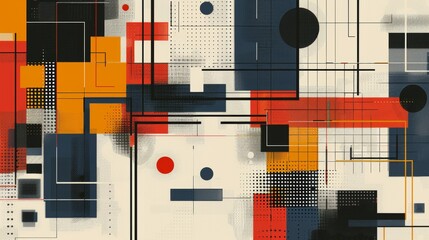 Aufkleber - geometric grid art, contemporary grid layout in bauhaus style feat sleek lines vibrant colors, ideal for wallpaper or backdrop