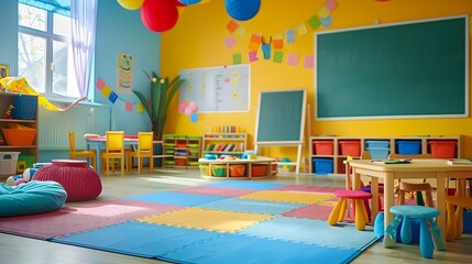 Poster - Vibrant Classroom Setting with Engaging Learning Activities for Children
