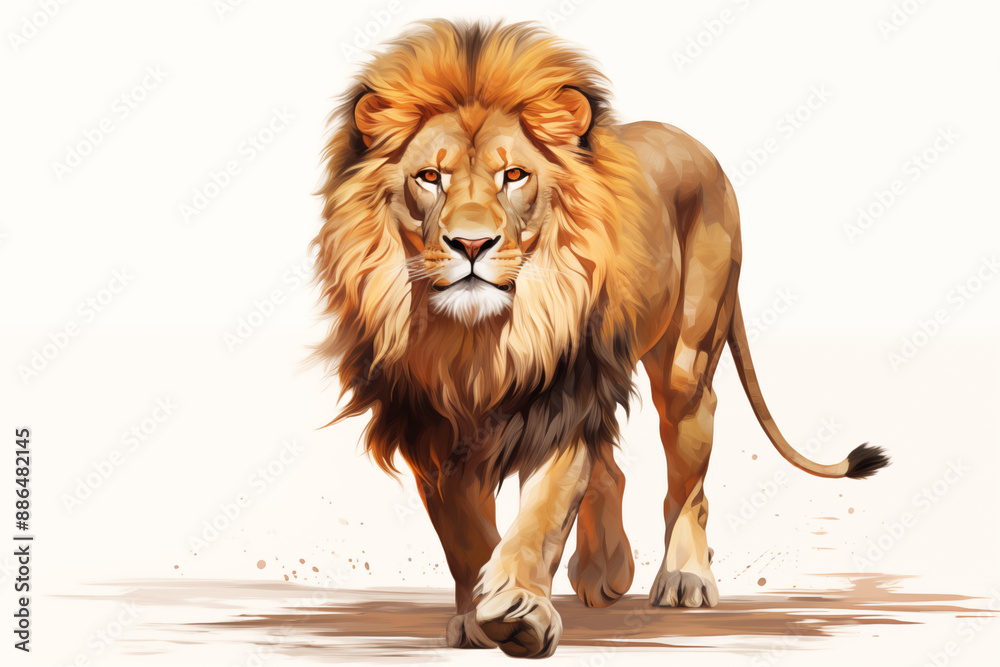 Lion walking. Watercolor style. lion walking forward on a white ...