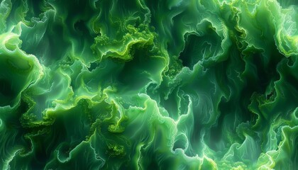 Poster - abstract green fluid pattern background with swirls. digital art illustration