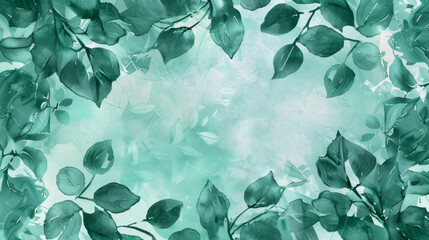 Wall Mural - green watercolor leaves on light green background. botanical illustration with copy space. design fo