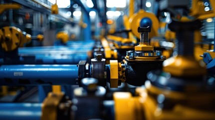 Poster - Industrial Machinery with Yellow and Blue Pipes