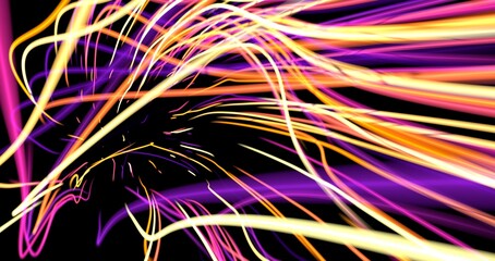Poster - neon rays. Concept for big data, blockchain, cryptocurreny, internet, hyperspace and space travel