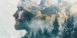 © theevening - Double exposure combines a man's face, mountains and forest, Concept of nature and man working together.