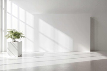 Simple interior with an empty room, potted plant by window