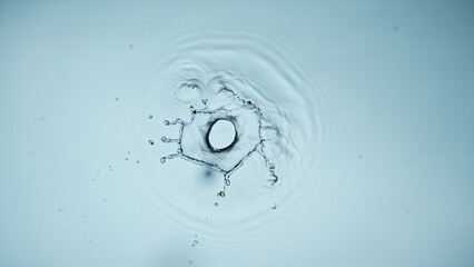 Wall Mural - Freeze motion of splashing water drop on on light blue background