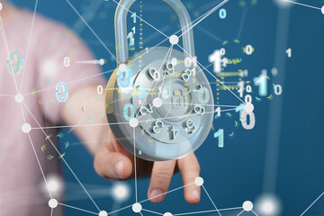 Poster - Information technology protected with firewall, secure access and encryption against cyber