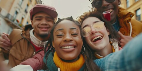 group of friends smiling and posing for a photo shoot