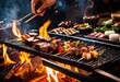 © Yaraslava - sizzling yakitori skewers cooking robata grill japanese restaurant setting, charcoal, flames, heat, dish, culinary, gourmet, appetizing, smoke, grilling