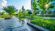 © Nany - A modern urban park with a water harvesting system, featuring permeable pavements and rain gardens, highlighting sustainable city planning