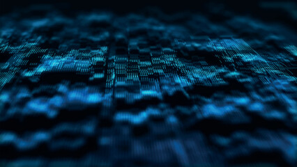 Poster - Futuristic point wave of particles. Visualization of sound waves. Technology or science banner. Abstract digital 3D wave. Vector illustration.
