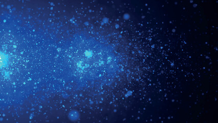Poster - A dynamic wave of luminous particles flying horizontally. Sparkling bright particles fly in space. Shimmering particles with bokeh effect. 3D Vector illustration.