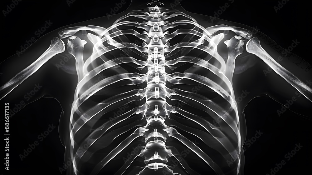 ภาพถ่าย Stock X-Ray of a Rib Cage: X-ray image of a human rib cage ...