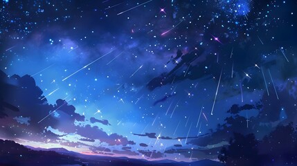 A breathtaking view of a starry night sky with shooting stars, perfect for dreamy and imaginative designs. 