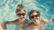 © Usman - Mother and daughter enjoy a summer afternoon in a swimming pool, both wearing sunglasses and smiling. Their playful interaction and shared fun capture the essence of a family vacation