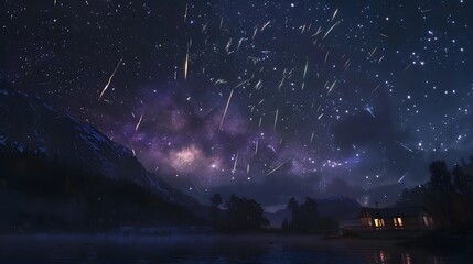 A breathtaking view of a starry night sky with shooting stars, perfect for dreamy and imaginative designs. 