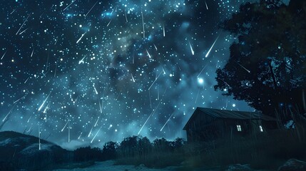 A breathtaking view of a starry night sky with shooting stars, perfect for dreamy and imaginative designs. 