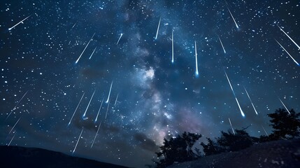 A breathtaking view of a starry night sky with shooting stars, perfect for dreamy and imaginative designs. 