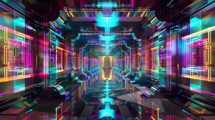 Wall Mural - A futuristic abstract digital artwork with neon lights and geometric patterns.