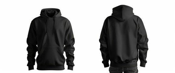 Wall Mural - A black hoodie template, long sleeve hoodie with clipping path, mockup of a printed hoodie, isolated on white.