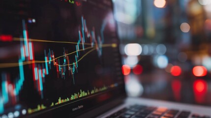 Aufkleber - A laptop screen showing a detailed stock market graph with colorful indicators and lines.
