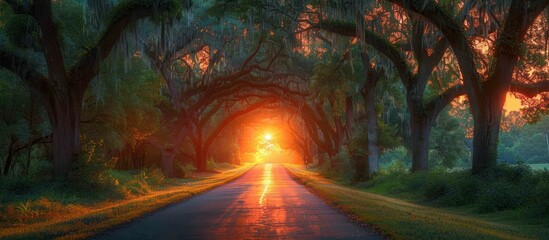 Wall Mural - Sunlit Path Through a Canopy of Trees